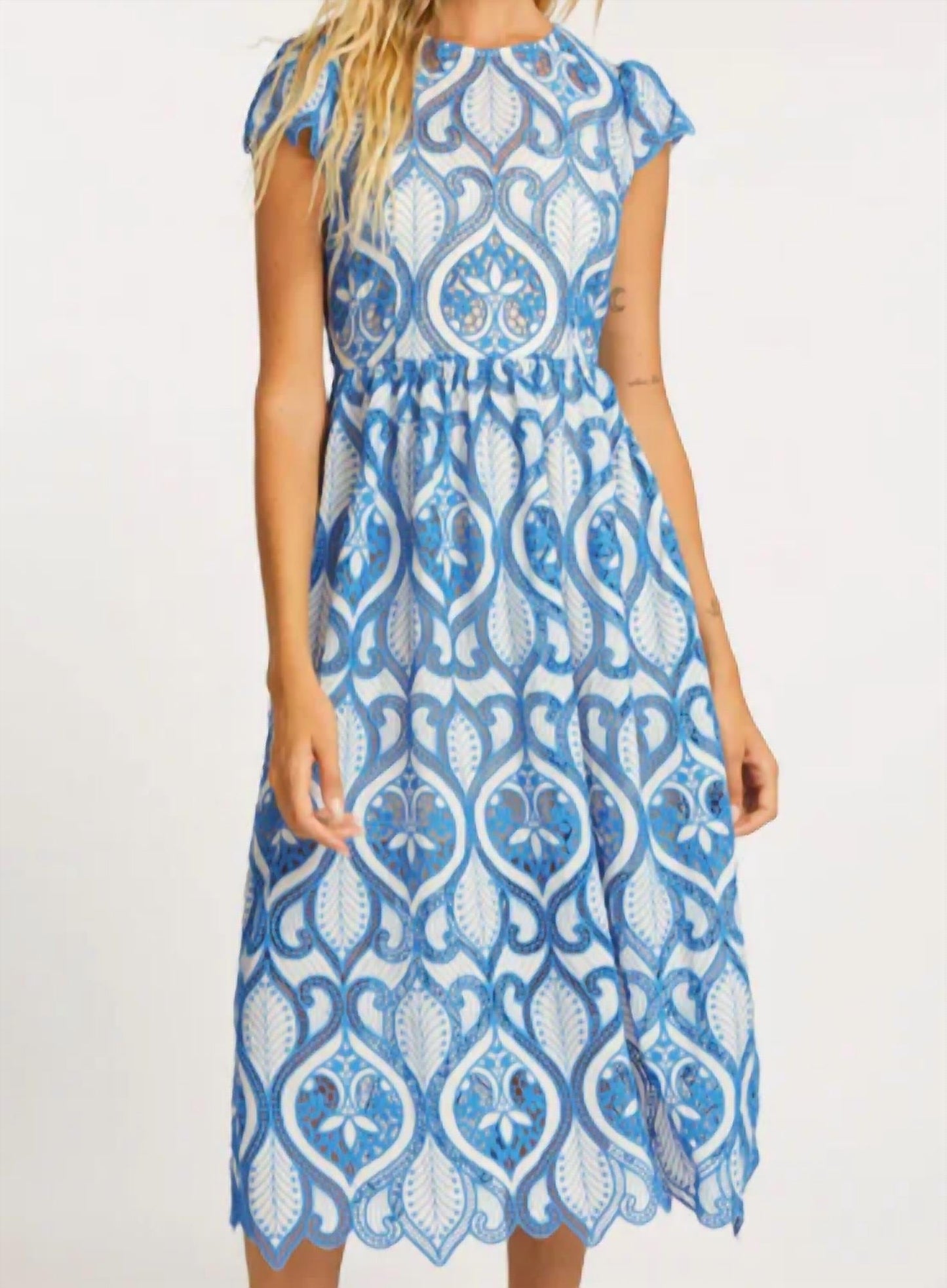 Caballero - Raquel White French Blue Lace Dress