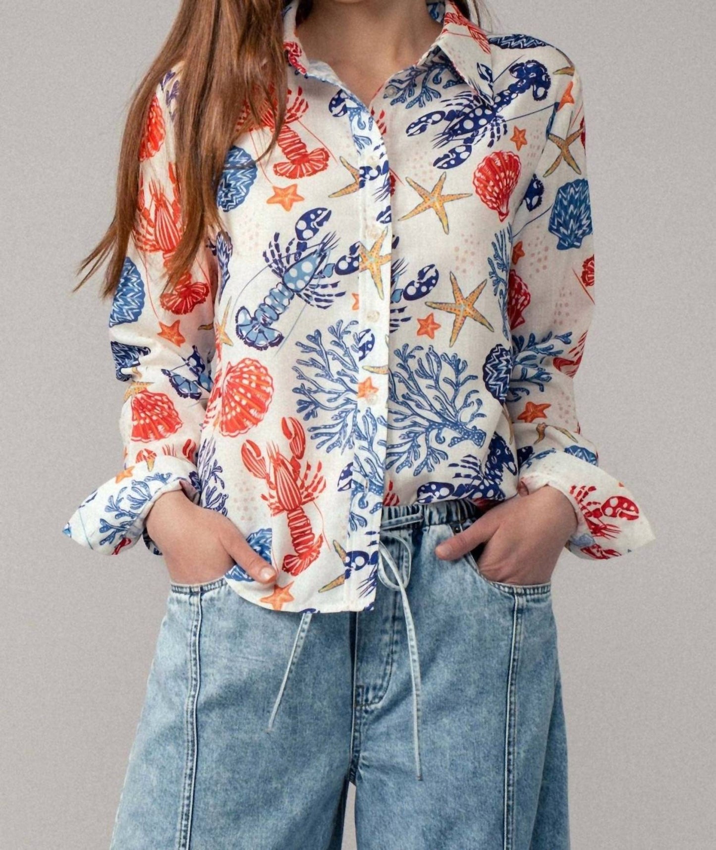 Bella Closet - Ocean Shell & Lobster Button Shirt