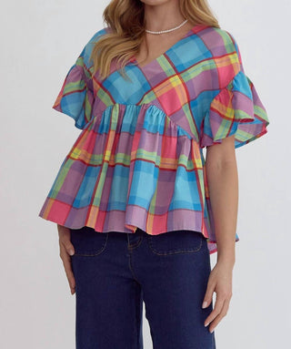 Entro - Spring Plaid Babydoll Top