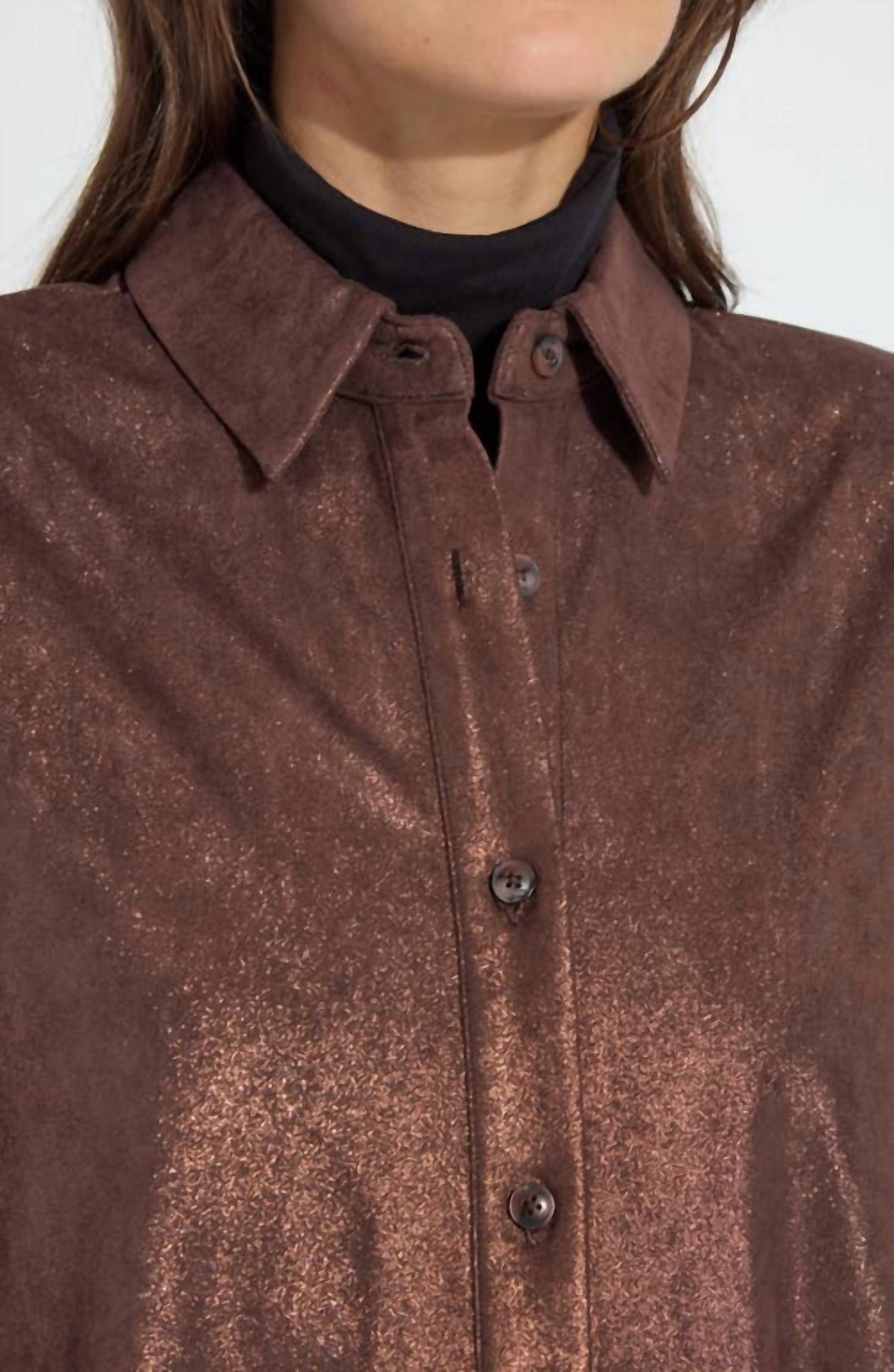 Lysse - Connie Patent Foil Vegan Suede Shacket