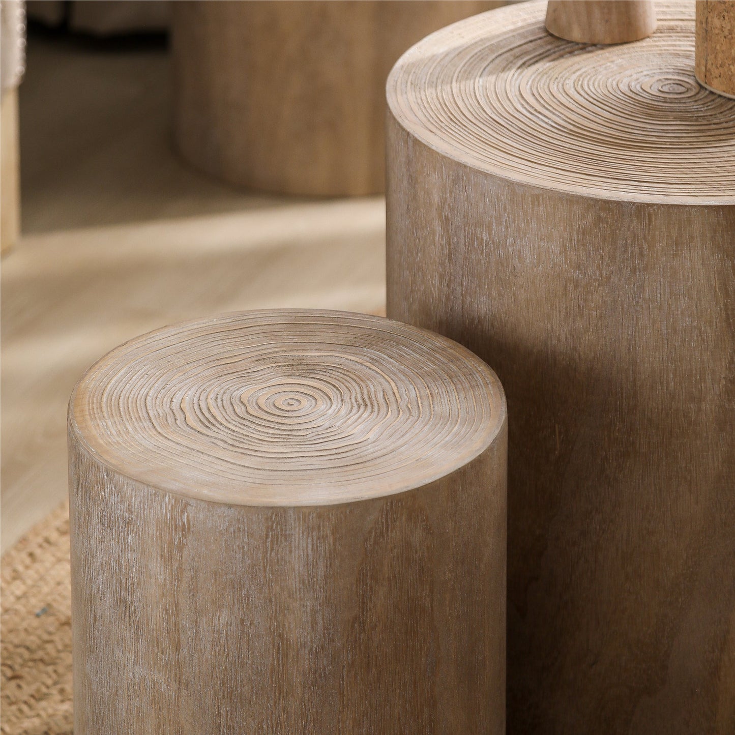 Set of 3 Rounded Wood Coffee Tables, End Tables, Plant Stands - Rustic Wood Finish