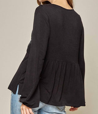 Andree By Unit - Embroidered Plaid Babydoll Top