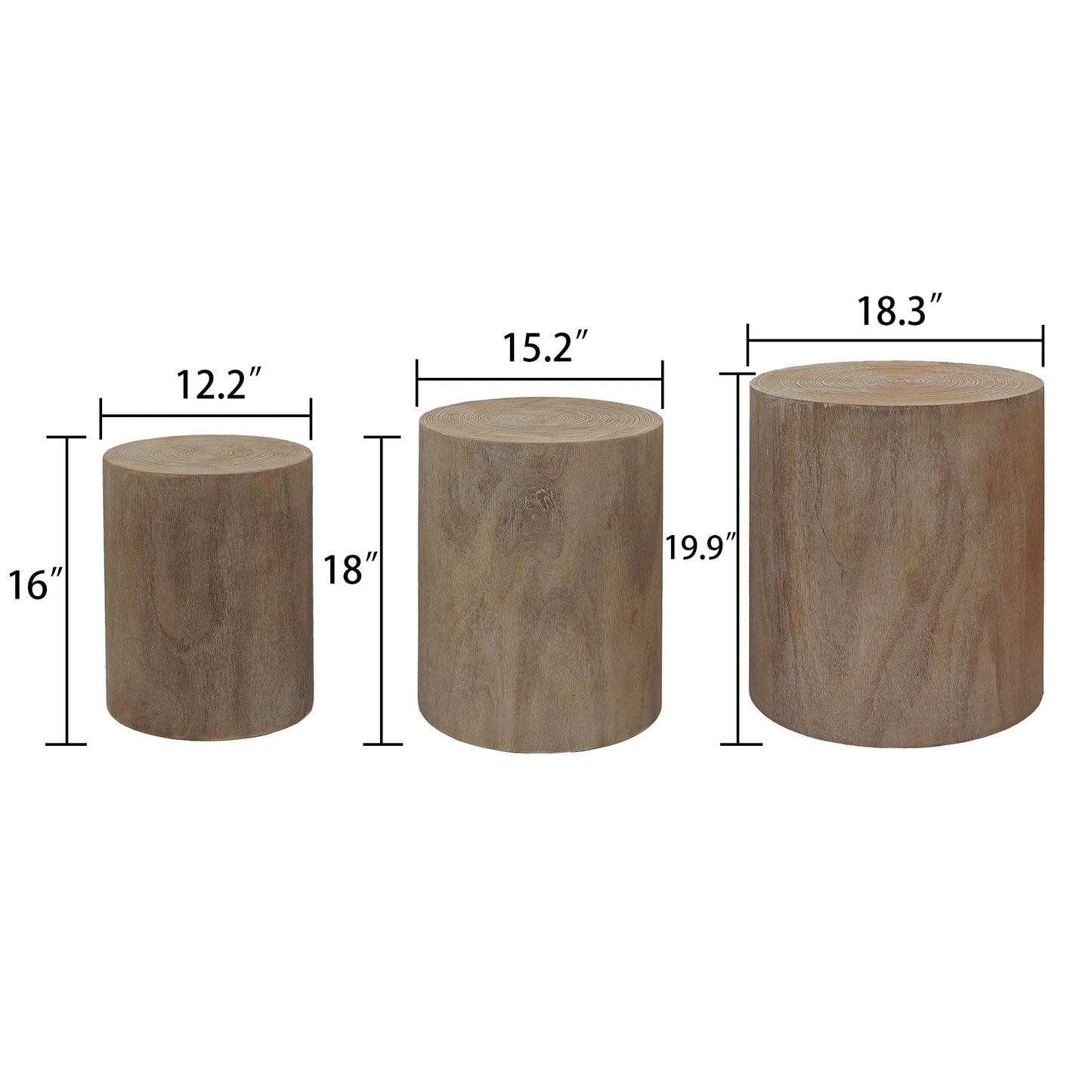 Set of 3 Rounded Wood Coffee Tables, End Tables, Plant Stands - Rustic Wood Finish