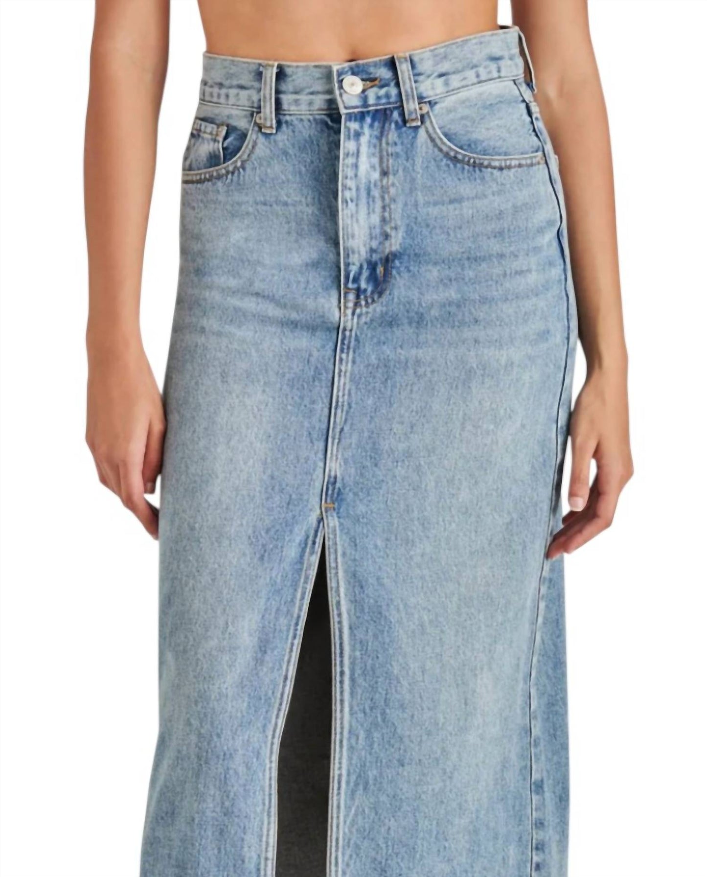 Steve Madden - Women's Avani Front-slit Denim Maxi Skirt
