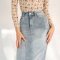 Recollection Brand - Frayed Hem Asymmetrical Stretch Denim Maxi Skirt