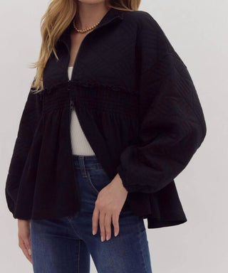 Entro - Ruffle Textured Zipper Jacket