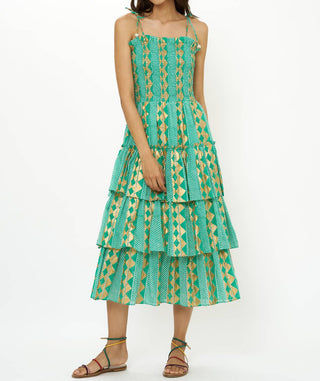 Oliphant - Smocked Tie Strap Ruffle Midi Dress