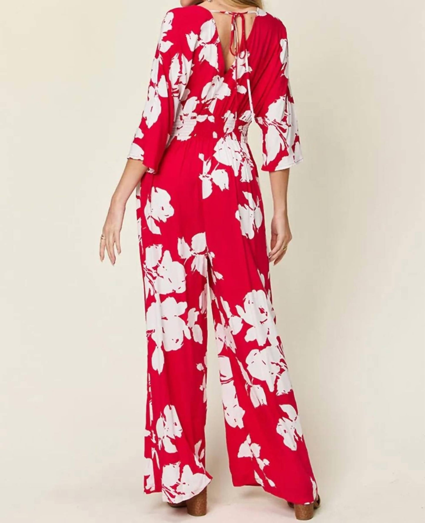 Double Take - Full Size Printed Tie Back Wide Leg Jumpsuit