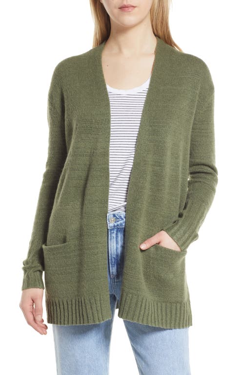 Caslon Collarless Open Front Long Cardigan - Green Sorrel