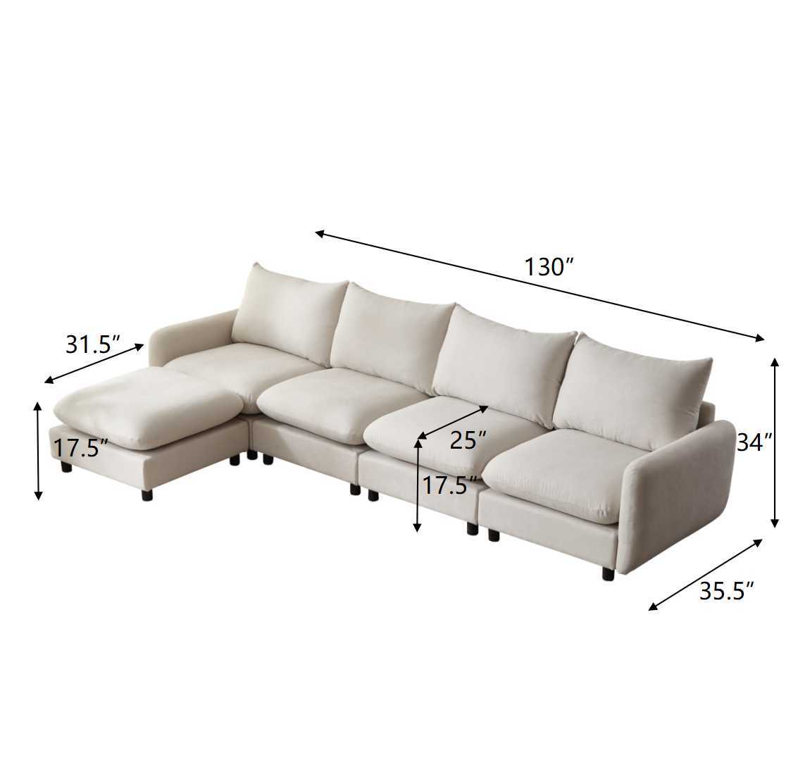 Oversize Modular Sectional Sofa With Ottoman For Living Room