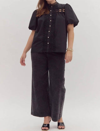 Entro - Eyelet Pearl Button Down Top