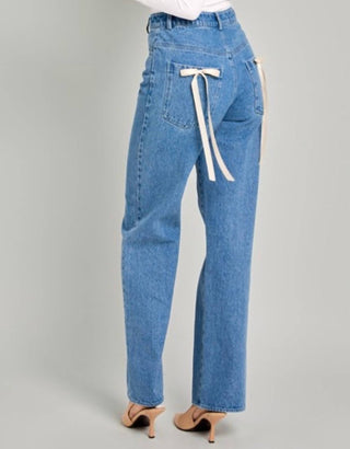 Le Lis - High Waist Straight Leg Bow Detail Denim