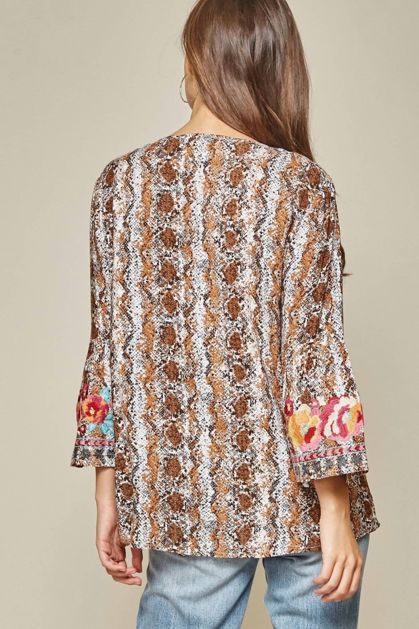 Andree By Unit - Snake Print Embroidered Top