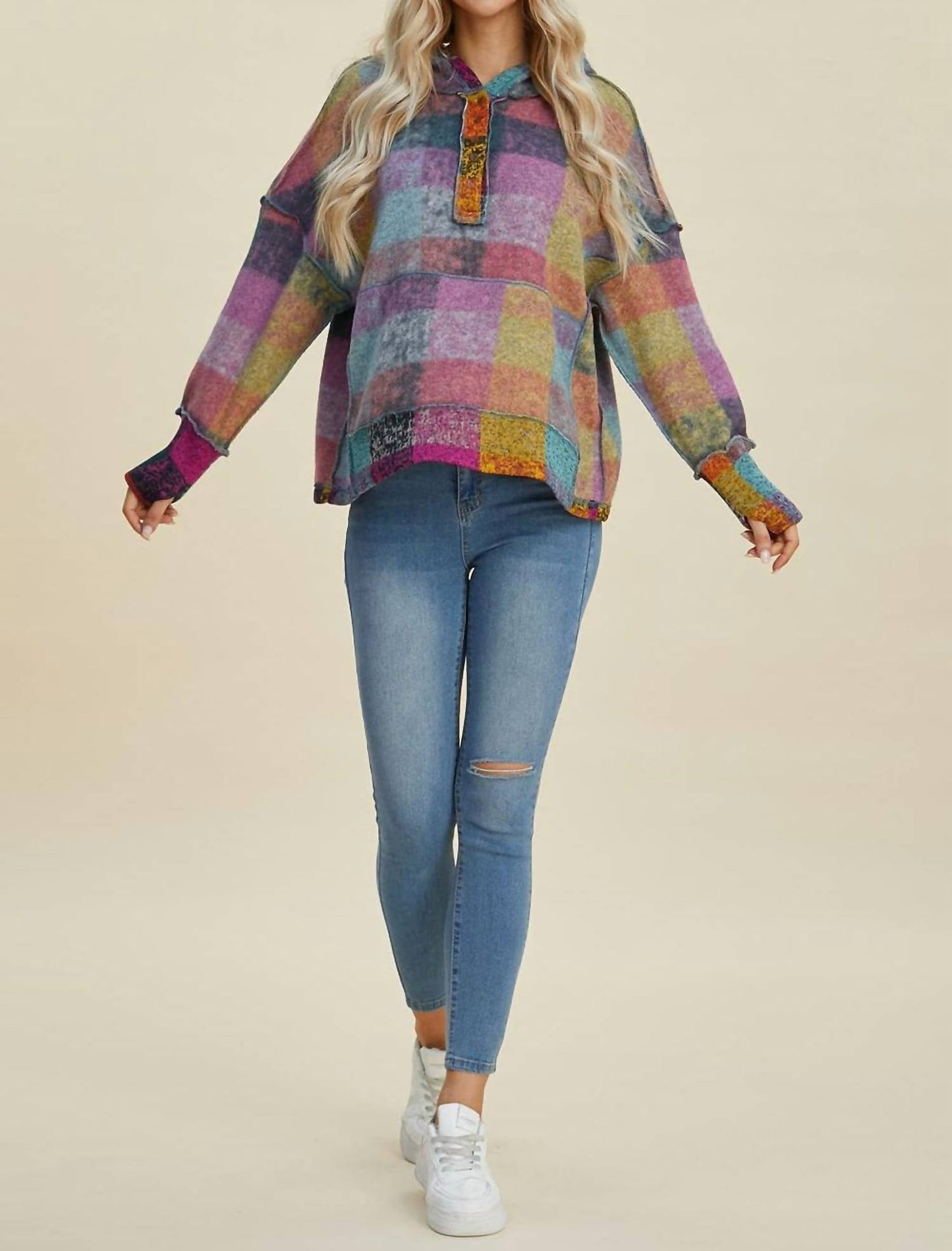 Double Take - Cozy Plaid Oversized Hoodie