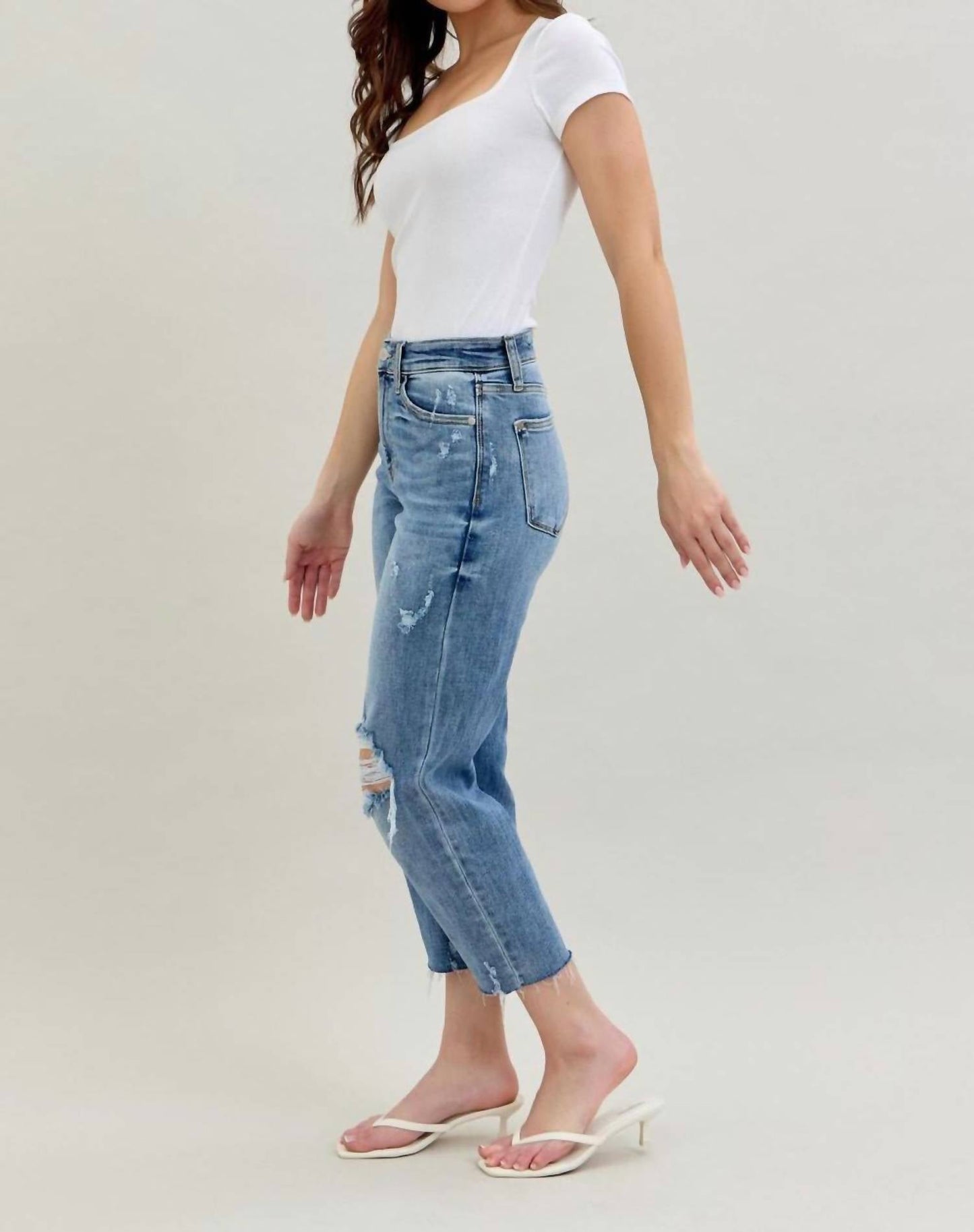 Judy Blue - High Waist Destroy Wide Leg Crop Denim Jeans