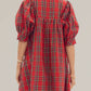 Entro - Plaid Puff Sleeve Holiday Dress