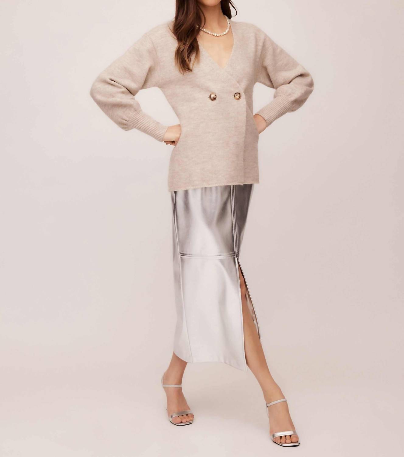 Fifteen Twenty - Kaia Faux Leather Front Slit Midi Skirt