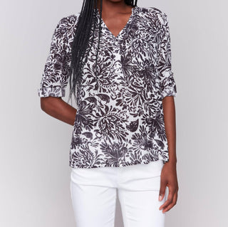 Charlie B - Cotton Gauze Half Button Blouse