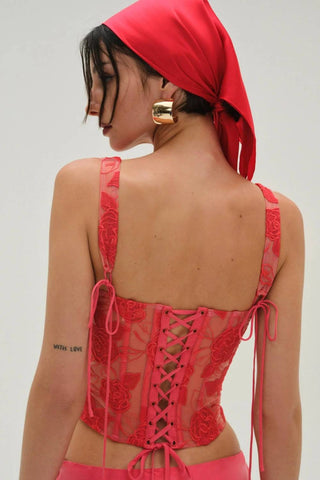 For Love & Lemons - Embroidered Roses Corset Top