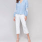 Charlie B - Cotton-linen Button-front Blouse With Embroidery