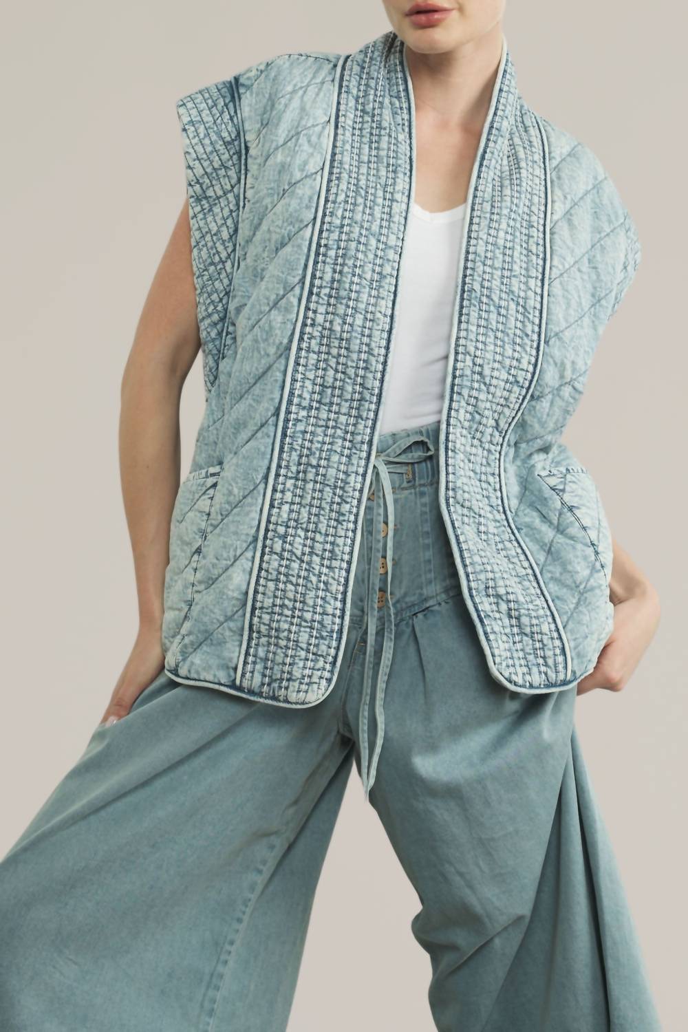 Aaron & Amber - Denim Quilted Vest