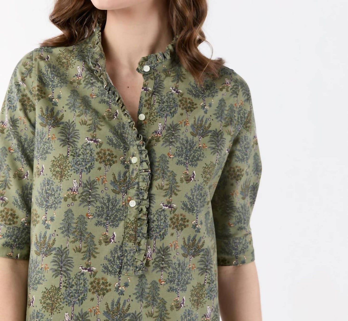 Ann Mashburn - Elbow-Sleeve Frill Dress