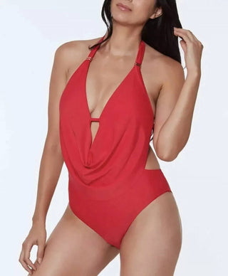 Bar Iii - Plunging Cowl-neck Halter Tankini Swim Top