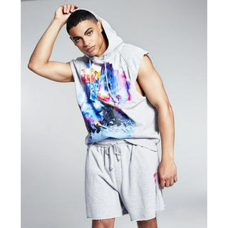 Men's Sleeveless Graphic Hoodie - Gray