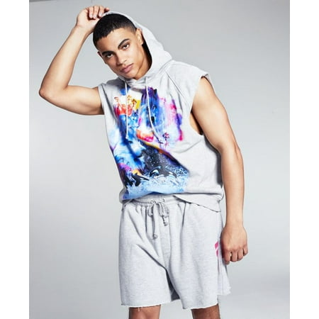 Men's Sleeveless Graphic Hoodie - Gray