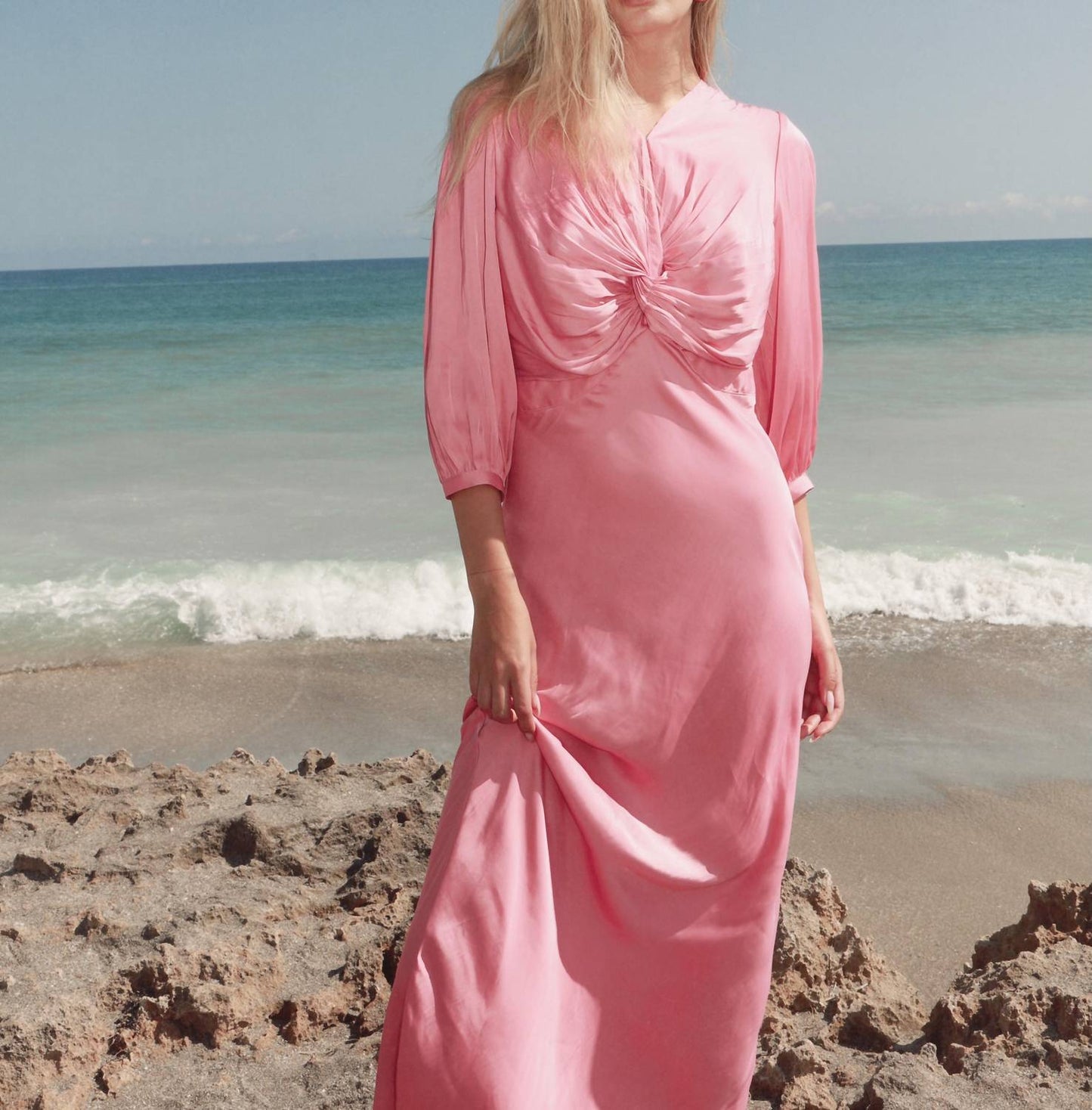Mima Rosso - Twist Front Silky Maxi Dress
