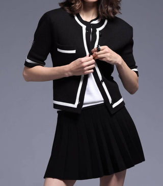 Minnie Rose - Short Sleeve Tipped Cropped Jacket