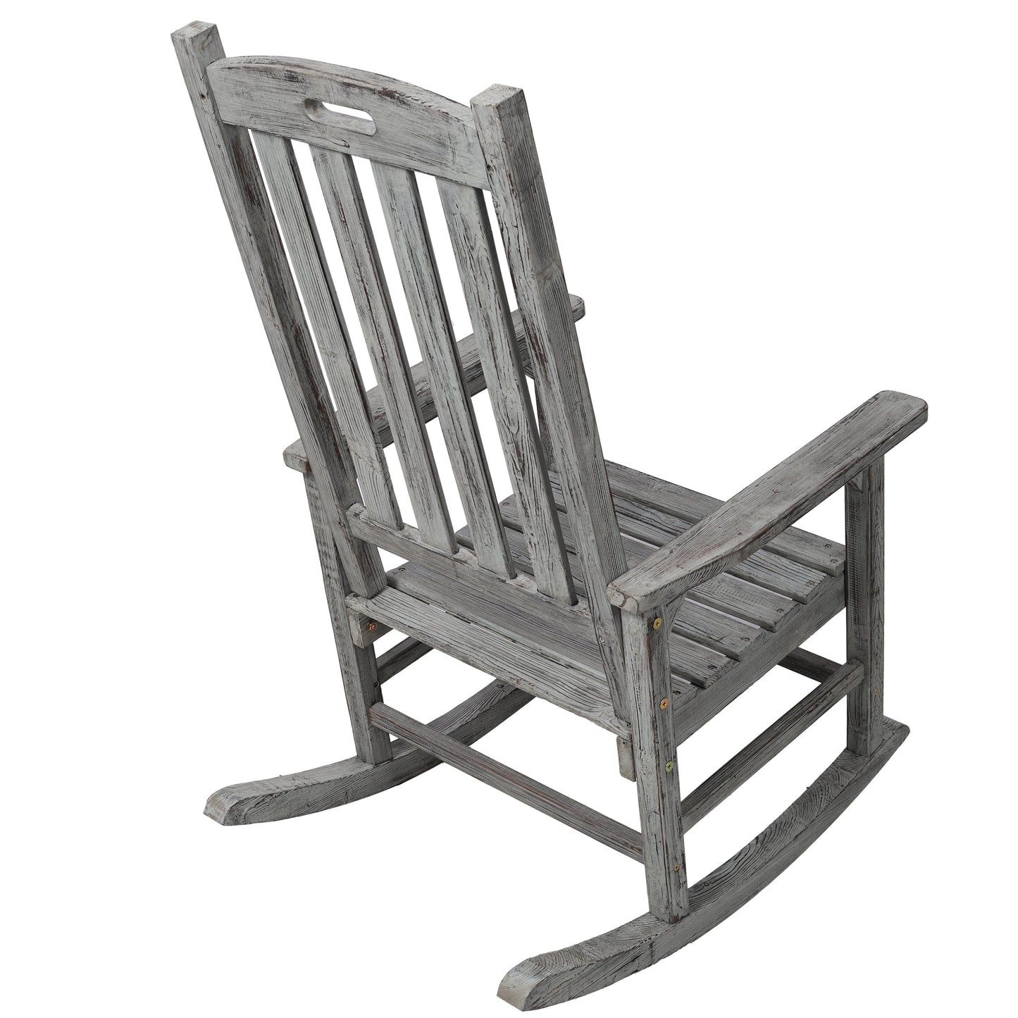 Wooden Oversized Porch Rocker Chair With Wide Seat and Tall Backrest