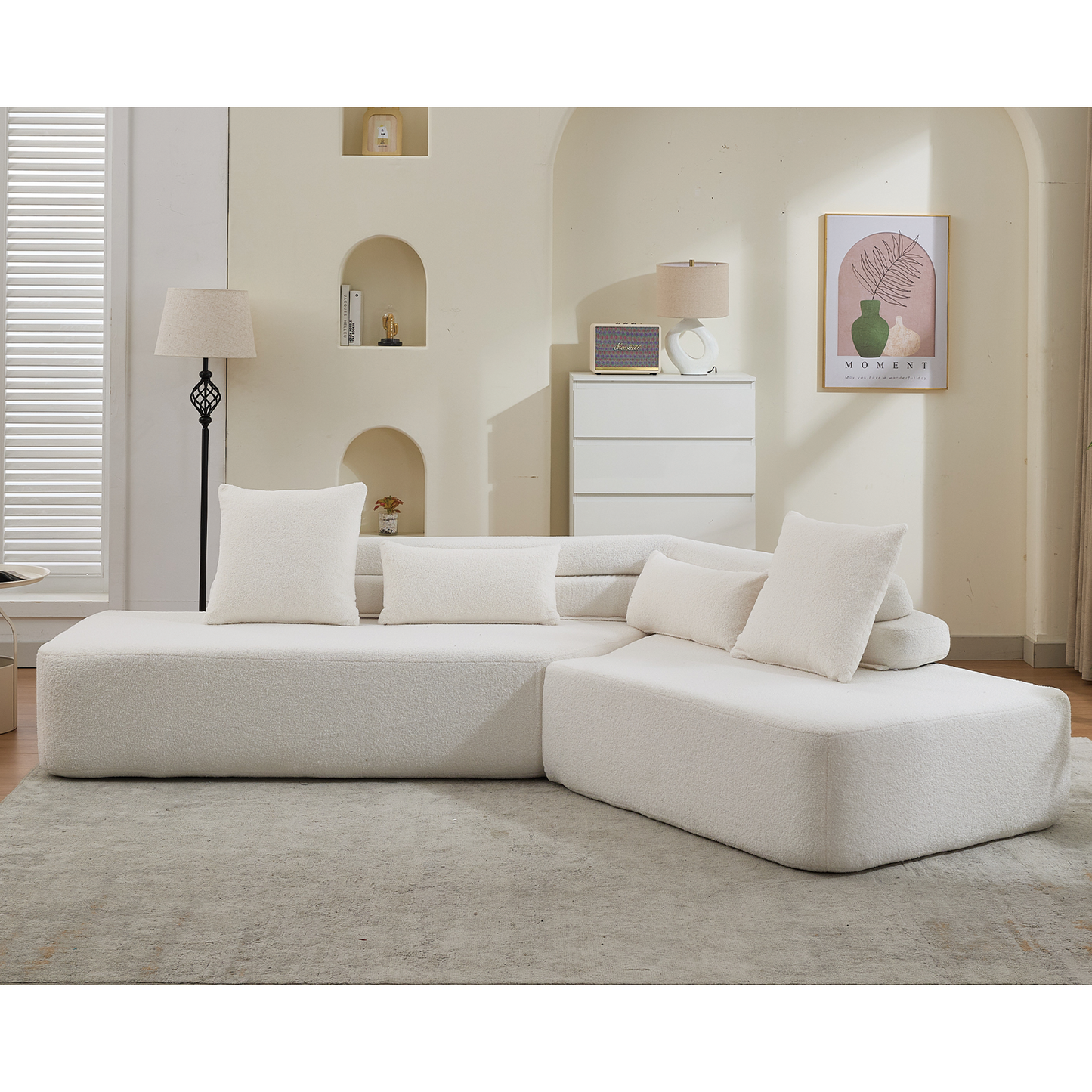 128" Minimalist Cloud Sectional Couch in Beige