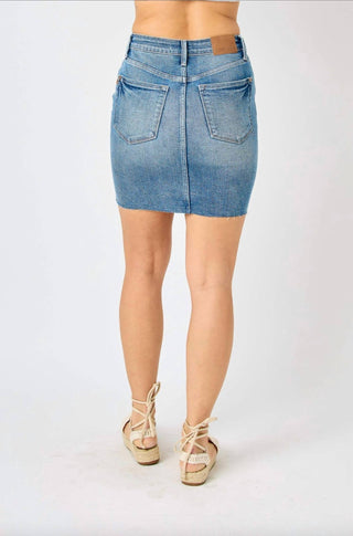 Judy Blue - Fray Hem Distressed Jean Skirt