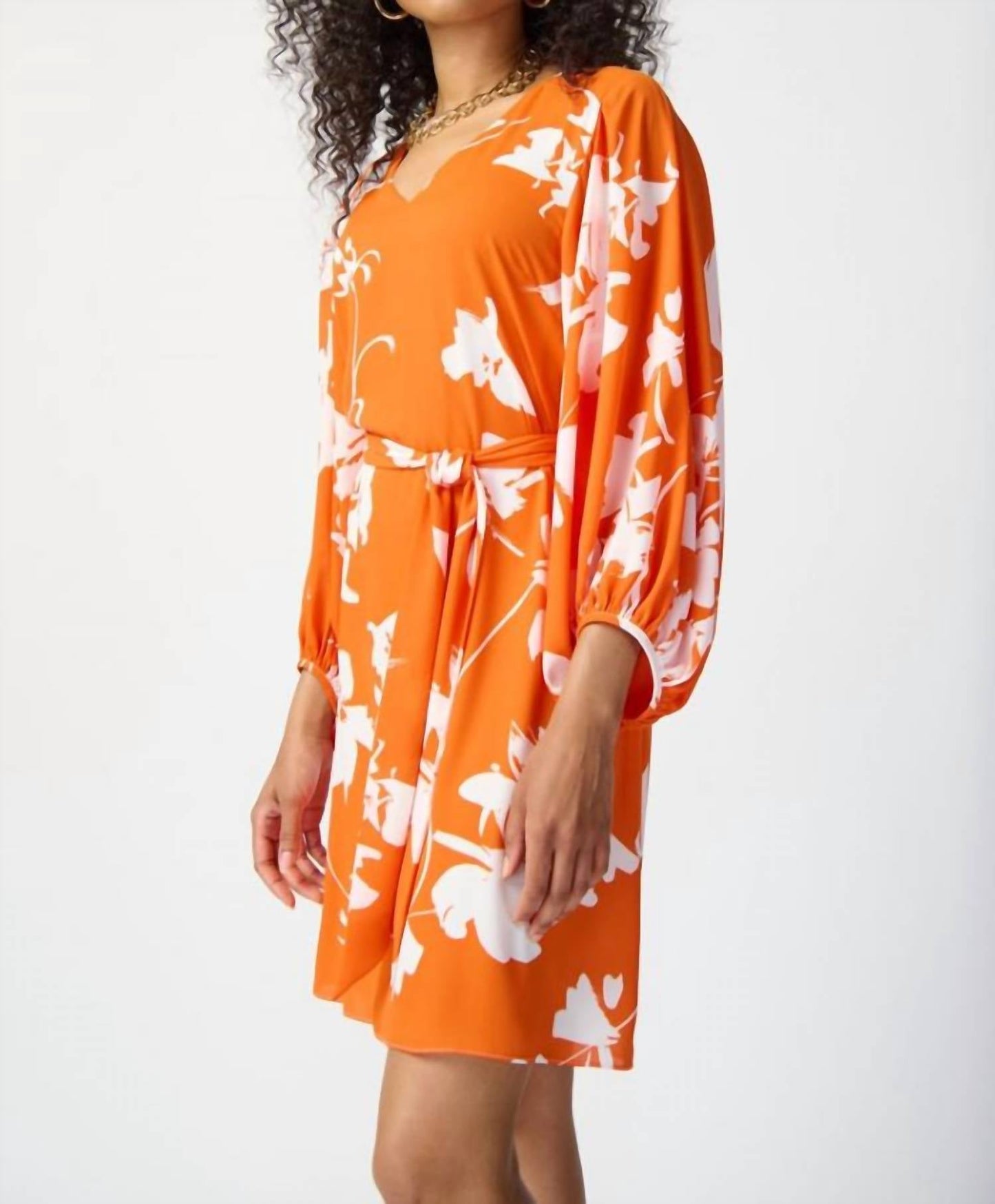 Joseph Ribkoff - Floral Print Georgette Puff Sleeve Belted Dress