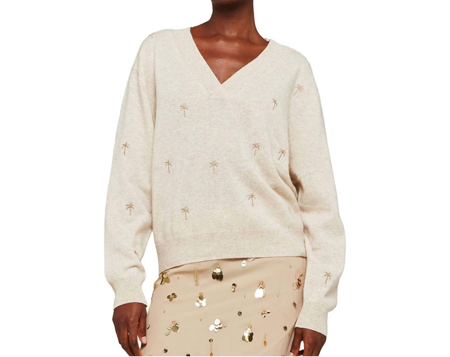 Brodie Cashmere - EMBROIDERY PALM V NECK