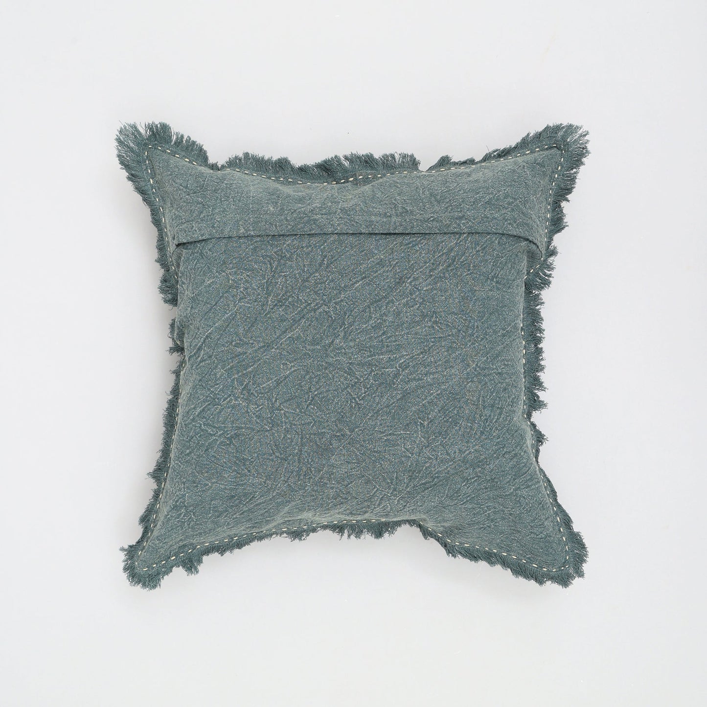 Stonewashed Linen Throw Pillow with Handworked Edges & Fringe - 22x22