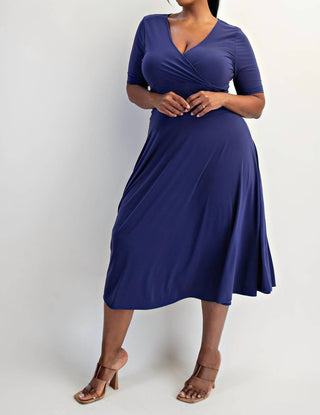 The Curve La - Plus Size Knit Surplice Midi Dress With Full Skirt