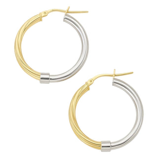 Allyanna Gifts - Women's Two Tone Half Twisted Design Round Hoop Earrings