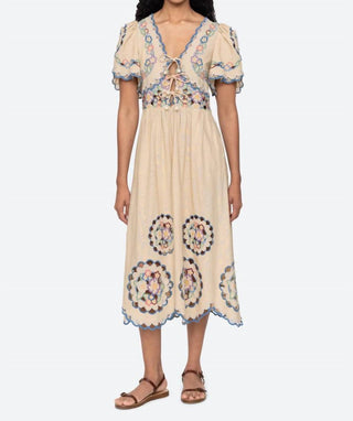 Sea - Melinda Embroidered Short Sleeve Midi Dress