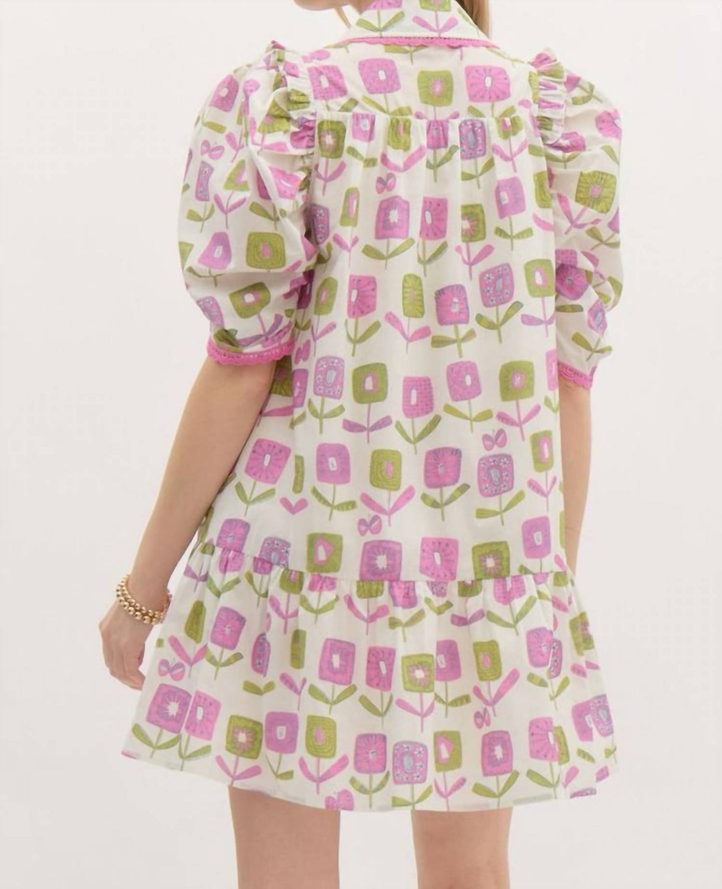 Entro - Puff Sleeve Geo Dress