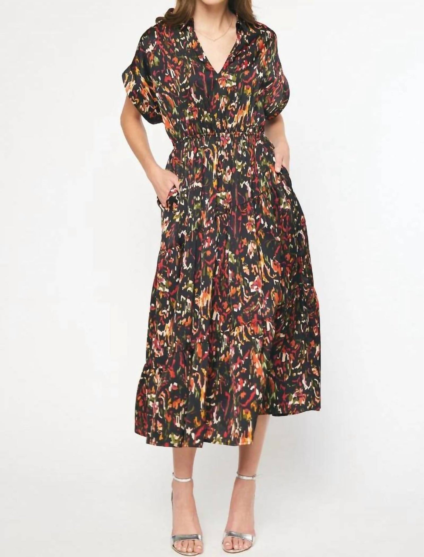 Entro - Satin Printed Midi Dress