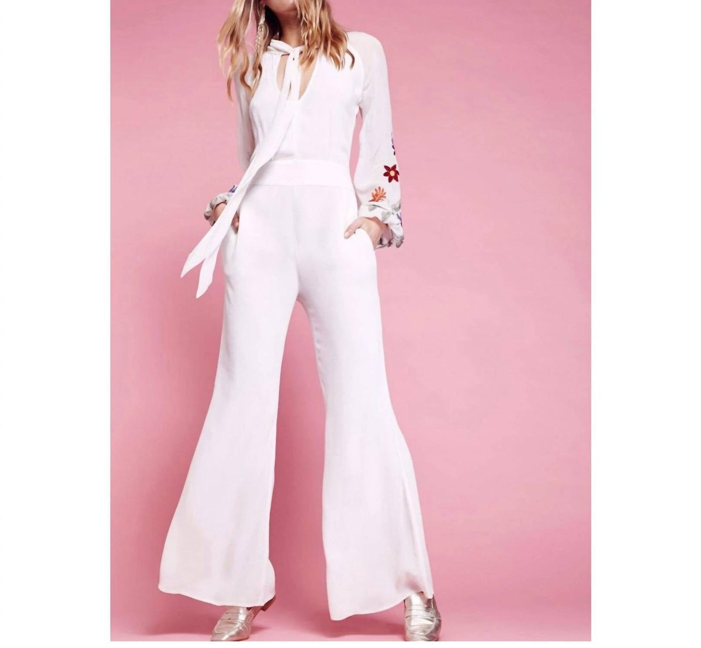 Free People - Embroidered Long Sleeve Jumpsuit