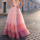 Nox Anabel - Spaghetti Strap Ruffled gown with a slit