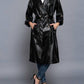 Active Usa - Double Breasted Faux Leather Trench Coat