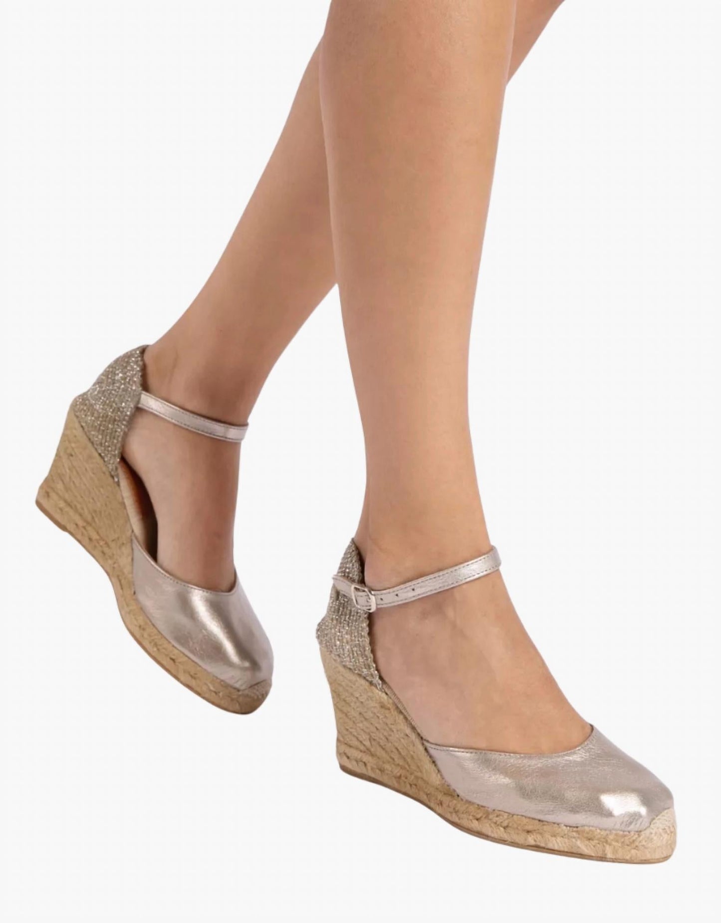 Penelope Chilvers - Women's High Mary Jane Metallic Leather Espadrilles