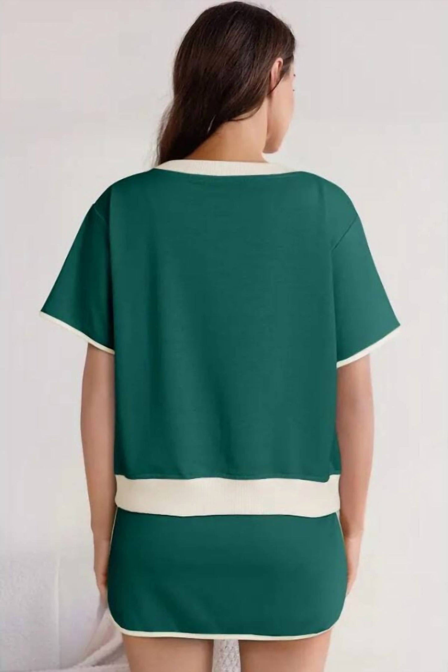 La Society - Colorblock Edge Drop Shoulder T-shirt And Skirt Set