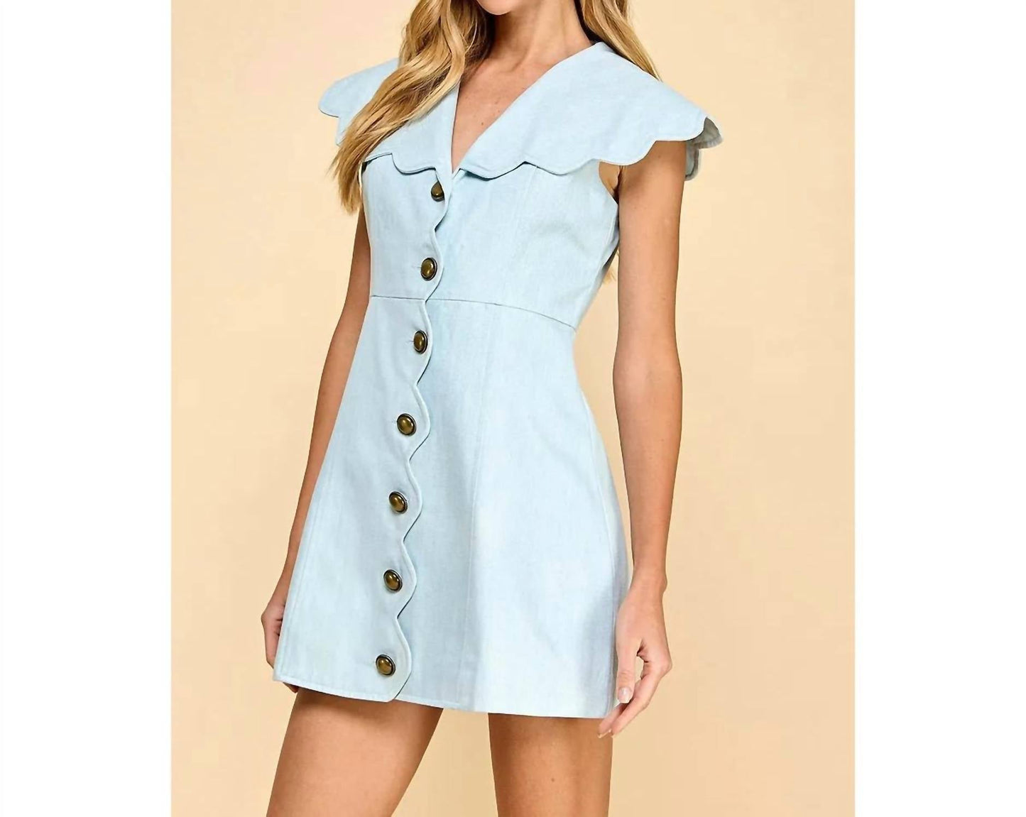 Tcec - Denim Scallop Detail Button Down Dress
