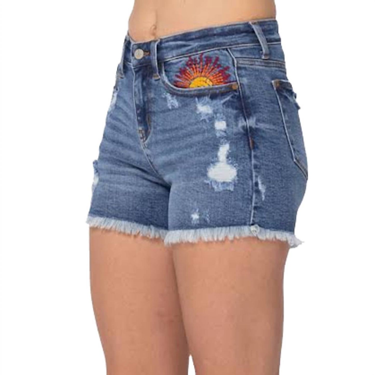 Judy Blue - Hi-rise Sun Embroidery Cutoff Shorts