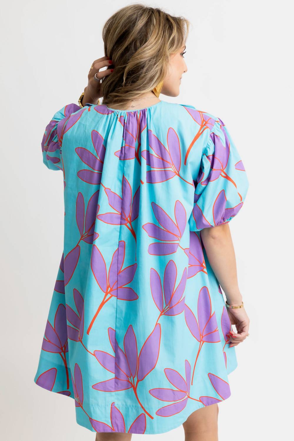 Karlie - Women's Abstract Leaf Scallop Dress